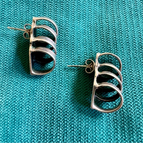 Vintage, 925 MOD style pierced earrings , geometric Boho silver MCM - Picture 4 of 6